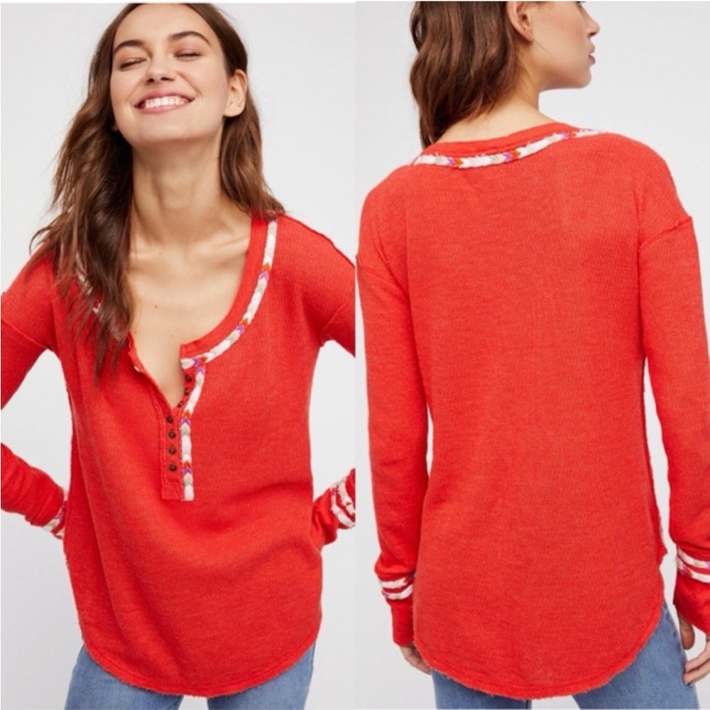 WE THE FREE! THERMAL RAINBOW EMBROIDERED LONG SLEEVE TOP1 SIZE M - Picture 2 of 8